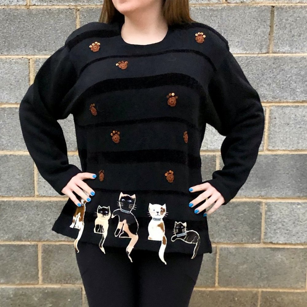 Fun Crazy Cat‎ Lady Tack Sweater - Victoria Harbour - Size W XL